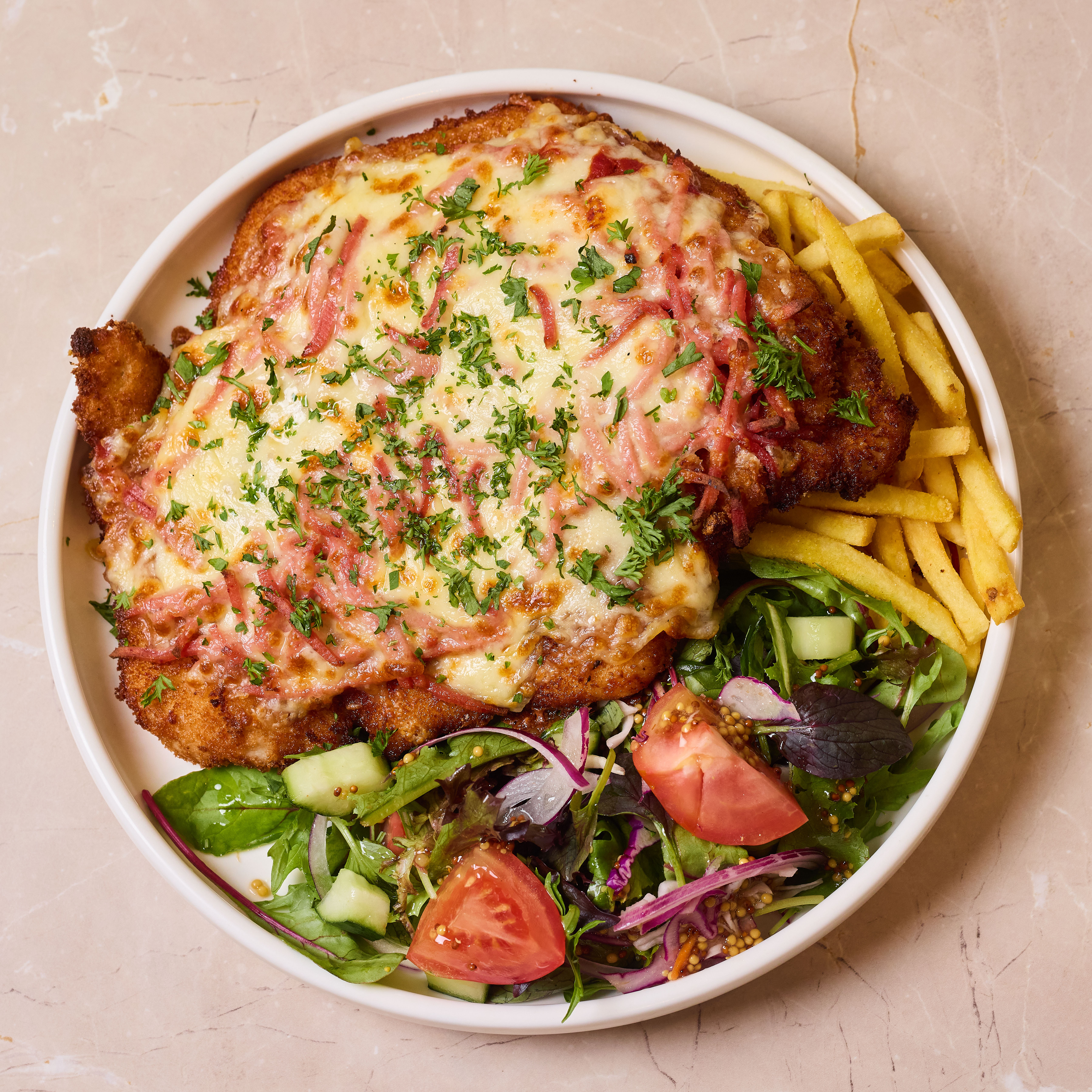 Lord Lamington Parmi - Chips on side Lord Lamington Parmi - Chips on side