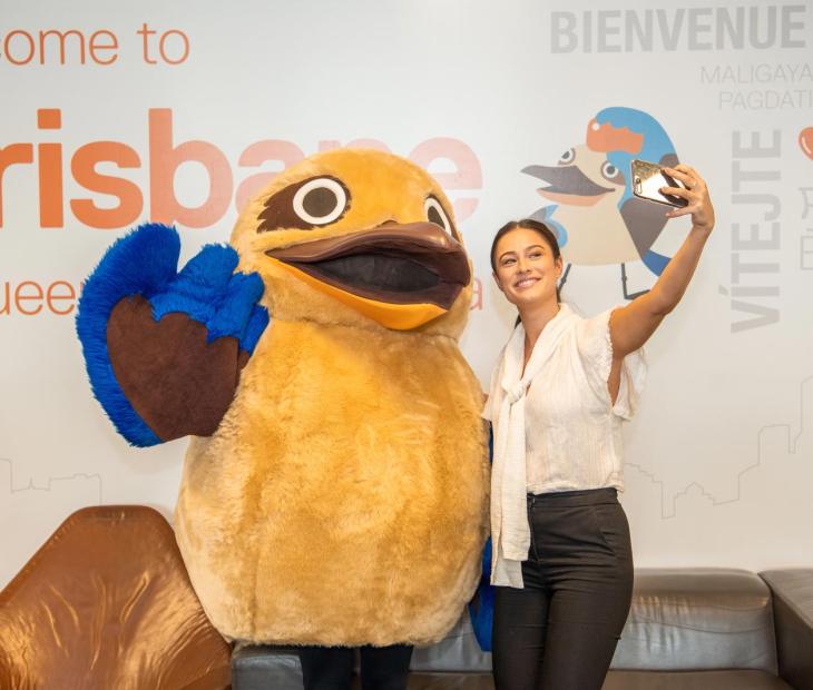 Get a selfie with Bluey at the Welcome Wall at the International Terminal Get a selfie with Bluey at the Welcome Wall at the International Terminal